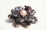 FlyingAngel Baroque Pearl Brooch Pins for Women, 11mm Baroque Pearl Pink Freshwater Cultured with Black Baroque Pearl Flower with 18K Gold Plated Copper Pin