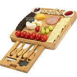 CTFT Cheese Board and Knife Set Bamboo Charcuterie Platter Serving Tray Wooden Cheese Cutting Board Set Gifts for Housewarming Anniversary Wedding Birthday